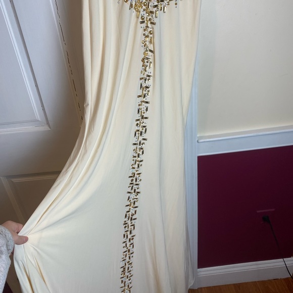 Gorgeous Crème White Gold Prom Pageant Beaded Dress - Picture 7 of 9